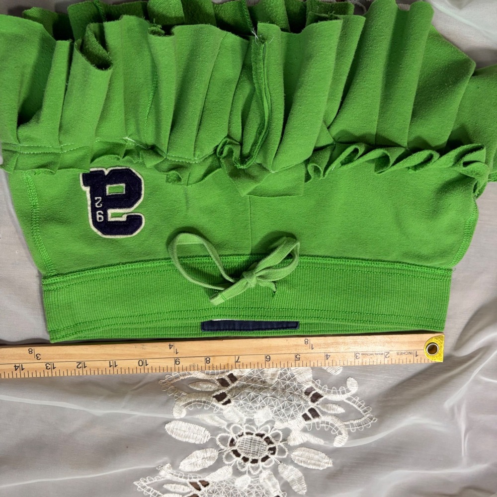 Y2K RARE Abercrombie Green Ruffle Mini Skirt Sweatshirt Material Drawstring - Picture 6 of 8
